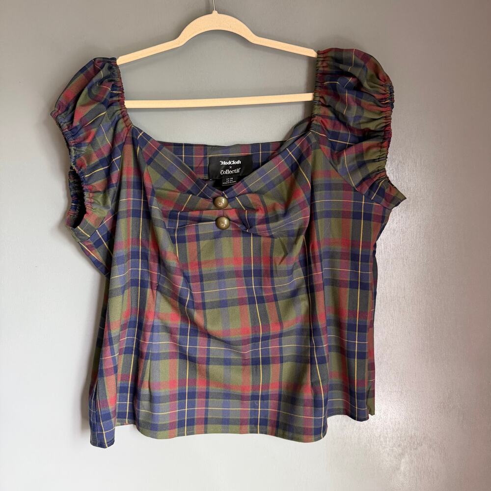 MODCLOTH x COLLECTIF Women's 24 Tartan Plaid Design Vintage Inspired Blouse Plus